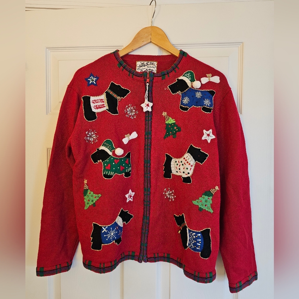 Vintage Heirloom Collectibles Scottie Dog Christmas Sweater Size Medium